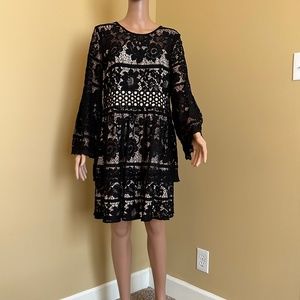 Kensie Lace Black and Cream Dress, Size L